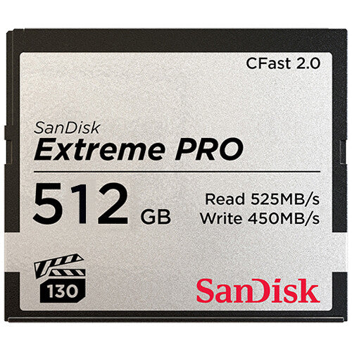 SanDisk 512GB Extreme PRO CFast 2.0 Tarjeta de Memoria 525 MB/s Lectura 450 MB/s Escritura