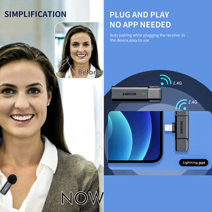 ANDYCINE ML Sistema de Micrófono Inalámbrico Digital Compacto para iPhones y iPads con Batería de 7 Horas y Alcance de 80 Metros