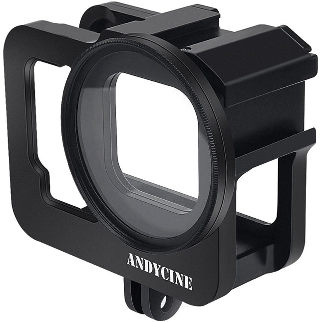 ANDYCINE Jaula de Cámara para GoPro HERO9 HERO10 Negro Aluminio 1/4"-20 Dos Monturas de Zapata