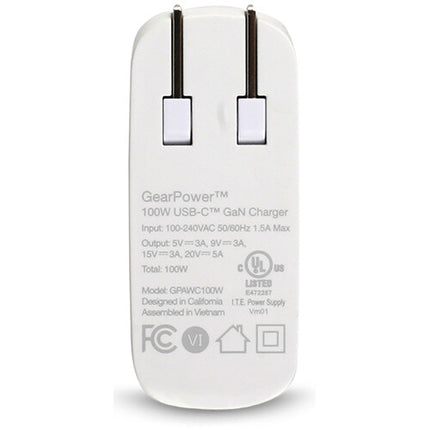 IOGEAR GearPower Cargador USB Tipo-C GaN 100W Compacto Portátil