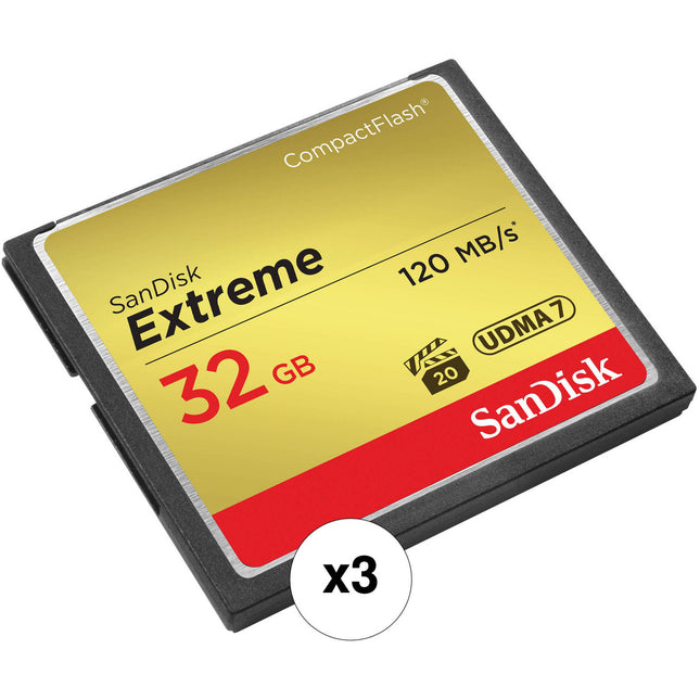 SanDisk 32GB Extreme CompactFlash Tarjeta de Memoria Kit 3 unidades 120 MBs lectura 85 MBs escritura