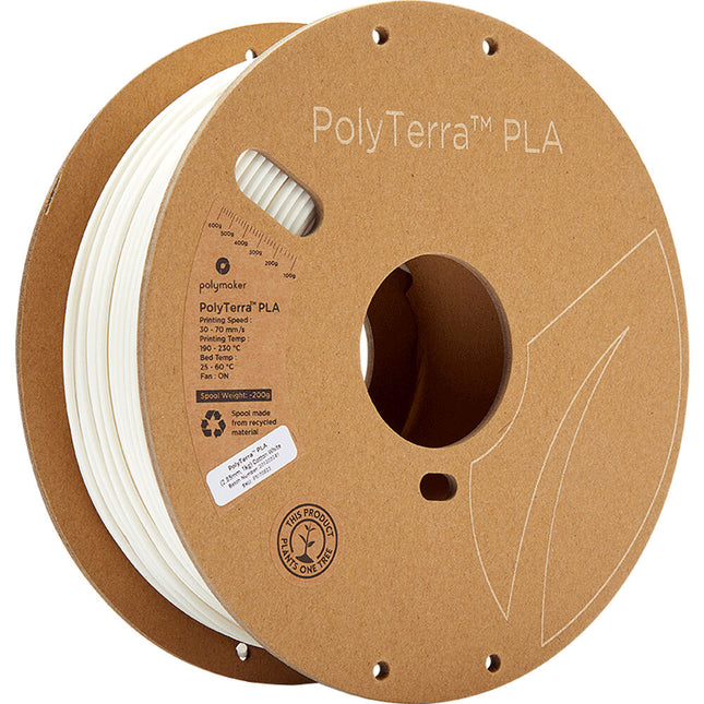 Filamento Polymaker PolyTerra PLA 2.85mm 1kg Blanco Algodón Bioplástico