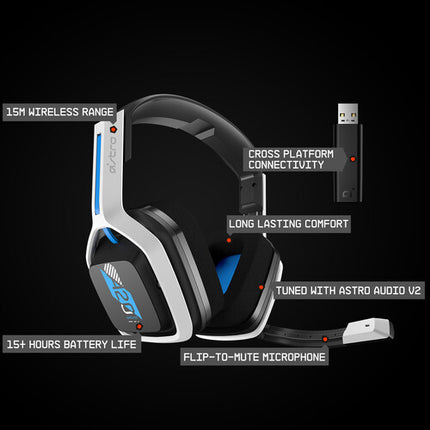 ASTRO Gaming A20 Auriculares Inalámbricos para PlayStation 4 y 5 49' Alcance 15 Horas Batería