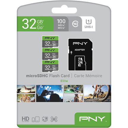 PNY 32GB Elite microSDHC UHS-I Tarjeta de Memoria Clase 10 3-Pack
