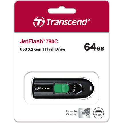 Transcend 64GB JetFlash 790C USB-C 3.2 Gen 1 memoria USB retractil