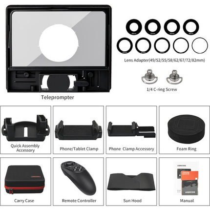 ANDYCINE Teleprompter portátil para smartphone tablet DSLR 11 pulgadas Bluetooth con accesorios