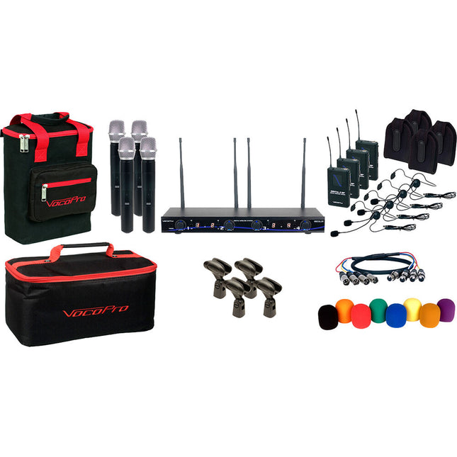 VocoPro Sistema de Micrófonos Inalámbricos Digital 4 Canales 900 MHz con Estuches y Accesorios