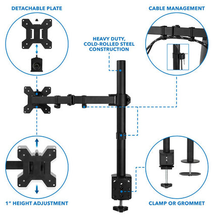 Mount-It! Soporte de Escritorio para Pantallas de 13 a 32 Pulgadas con Extensión de Brazo de 16" y Ajuste de Inclinación