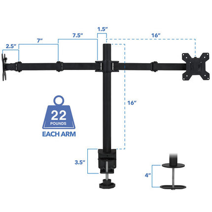 Mount-It! Soporte de Escritorio para Doble Monitor 13-32 Pulgadas Brazo Ajustable y Rotación 360°