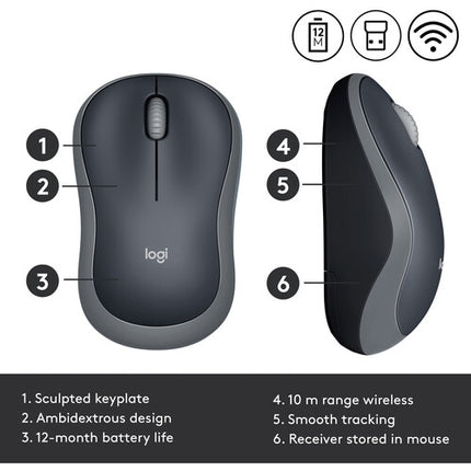 Logitech M185 Ratón Inalámbrico Gris Swift USB 2.4GHz 12 Meses batería