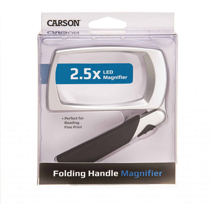 Carson Lupa Rectangular Plegable con Luz LED 2.5x  y Mango Compacto