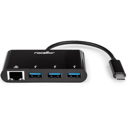 Rocstor Premium Hub USB Tipo C a USB Tipo A 3 Puertos con Ethernet Gigabit y conector integrado