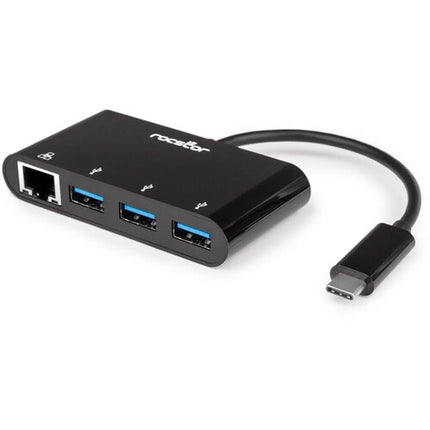 Rocstor Premium Hub USB Tipo C a USB Tipo A 3 Puertos con Ethernet Gigabit y conector integrado