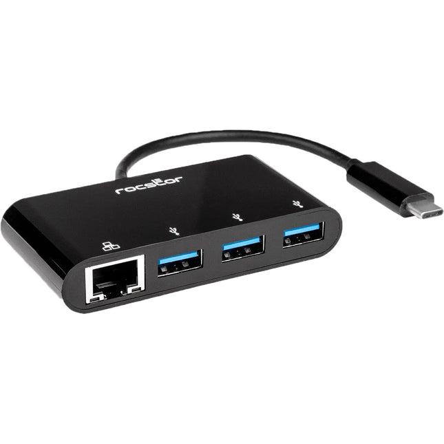 Rocstor Premium Hub USB Tipo C a USB Tipo A 3 Puertos con Ethernet Gigabit y conector integrado