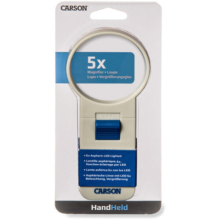 Carson Lupa Iluminada de Mano 5x 2.5 Pulg Asférica LED con Claridad Mejorada