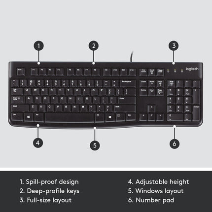 Teclado USB Logitech K120 Resistente a Derrames Compatible Windows Linux