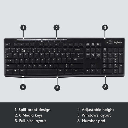 Logitech K270 Teclado inalámbrico USB alcance 10 m batería 2 años