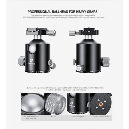Leofoto HB-70 Cabezal Esférico Profesional para Equipos Pesados 40 kg Carga Max 958 g Peso
