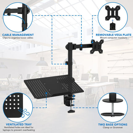 Mount-It! MI-4352LTMN Soporte para portátil y monitor doble hasta 27" 22 lb brazo