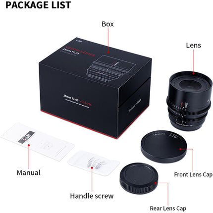 7Artisans 25mm T1.05 L Montura Objetivo Cine APS-C 270° Foco