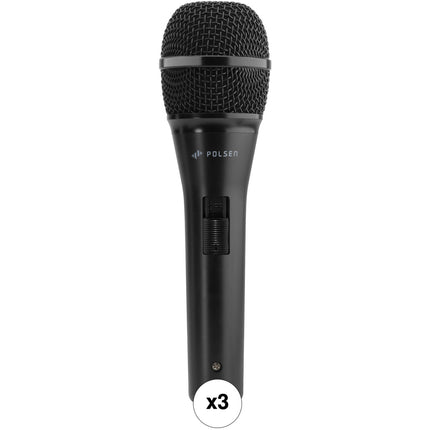 Polsen M-85-B Micrófono Dinámico Profesional Mano Cardioide 3-Pack negro