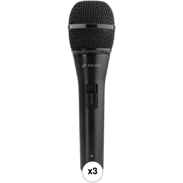 Polsen M-85-B Micrófono Dinámico Profesional Mano Cardioide 3-Pack negro