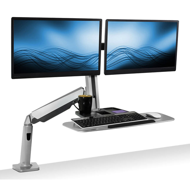 Mount-It! Soporte de Escritorio para Doble Monitor 20-27" con Bandeja de Teclado y Manejo de Cables