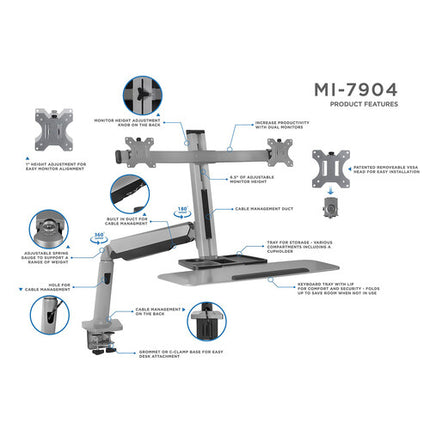 Mount-It! Soporte de Escritorio para Doble Monitor 20-27" con Bandeja de Teclado y Manejo de Cables