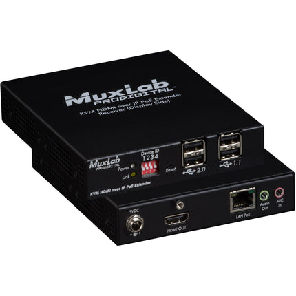 MuxLab UHD 4K KVM Receptor Extensor HDMI sobre IP PoE 4K60 HDR 100 m USB 4x Type-A