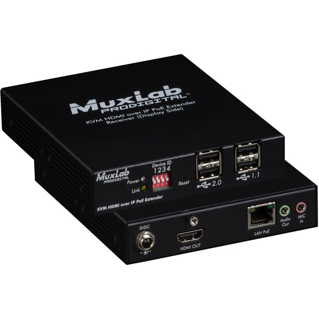 MuxLab UHD 4K KVM Receptor Extensor HDMI sobre IP PoE 4K60 HDR 100 m USB 4x Type-A