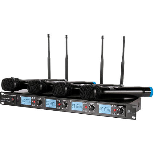 American DJ WM-419 Sistema de Micrófono Inalámbrico de Mano UHF 4 Canales 300' Alcance