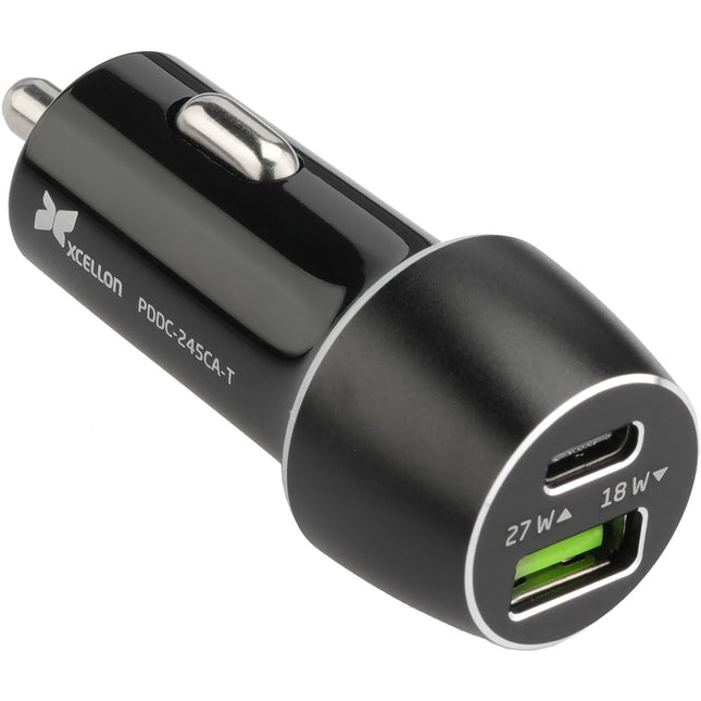 Xcellon Cargador de Coche Dual USB PD 45W con 27W Tipo C y 18W Tipo A
