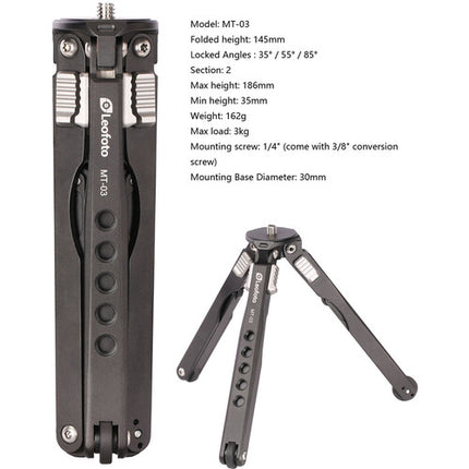 Leofoto MT-03 spider trípode de mesa altura 7.3 in carga 11 lb