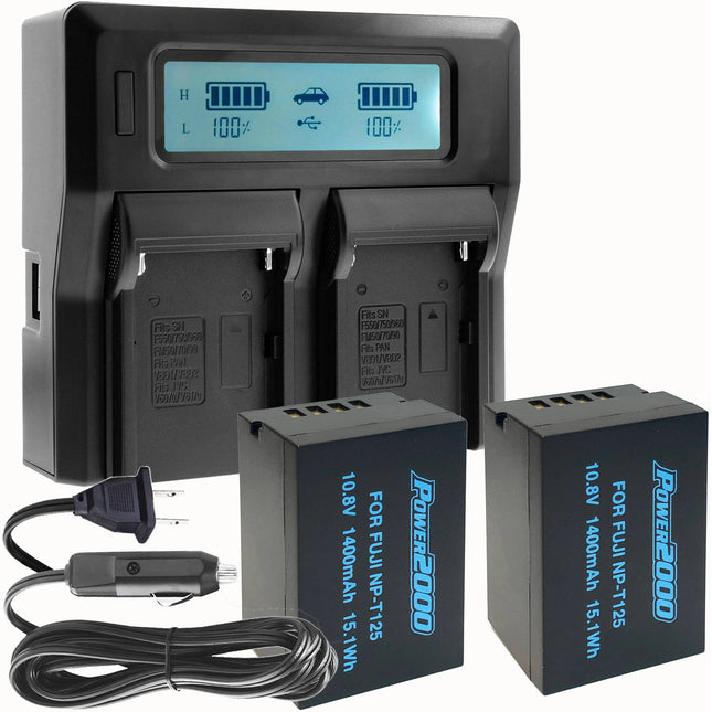 Power2000 2X ACD-4472BC Baterías 10.8V 1400mAh con Cargador LCD Dual para FUJILM