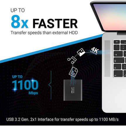 PNY 1TB Pro Elite V2 SSD portátil USB Tipo-C 1100 MB/s aluminio