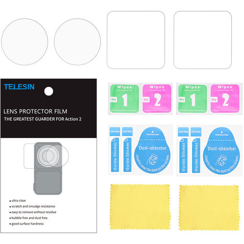 TELESIN HD Power Combo Protector de Pantalla y Lente para DJI Action 2 Anti-Rayas Sensible al Tacto