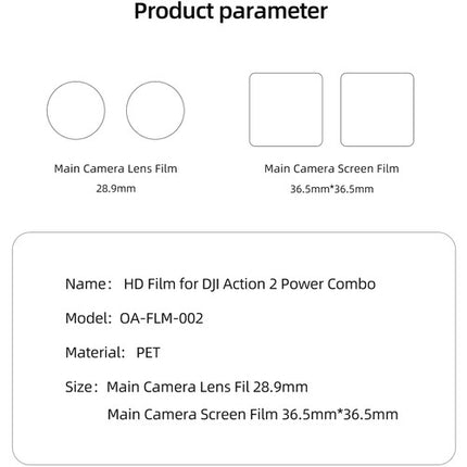 TELESIN HD Power Combo Protector de Pantalla y Lente para DJI Action 2 Anti-Rayas Sensible al Tacto