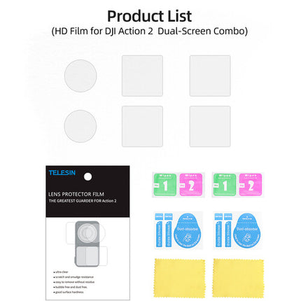 TELESIN Protector de Pantalla y Lentes para DJI Action 2 2 Lentes 4 Pantallas
