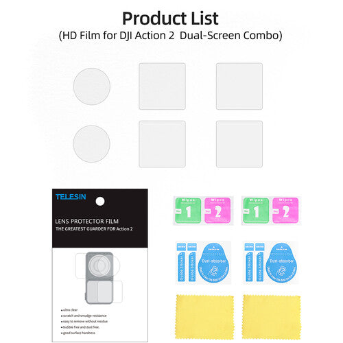 TELESIN Protector de Pantalla y Lentes para DJI Action 2 2 Lentes 4 Pantallas
