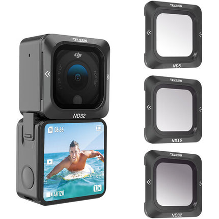 TELESIN Set de Filtros ND para DJI Action 2 ND8 ND16 ND32 con Montura Magnética