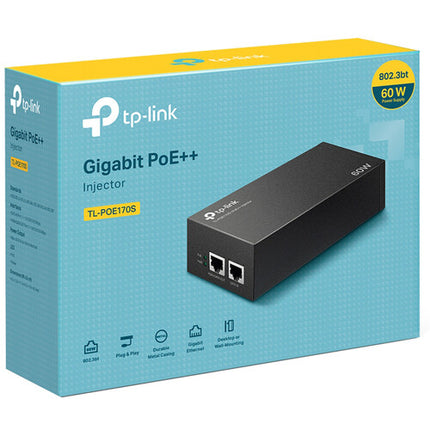TP-Link TL-POE170S Inyector PoE++ 60W 2 Puertos Gigabit Negro