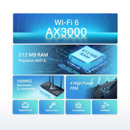 TP-Link Archer AX55 AX3000 Router Inalámbrico Dual-Band Wi-Fi 6 2976 Mb/s