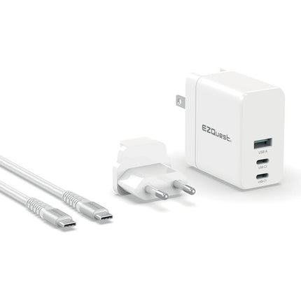 EZQuest UltimatePower Cargador de Pared GaN 90W 3 Puertos USB con Cable 6.6'