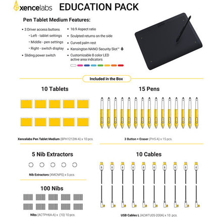 Xencelabs Tablet Gráfica Educación Mediana Area Activa 10.33x5.8" 8192 Niveles Presión