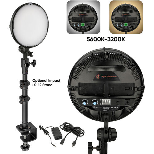 Raya Bi-Color 9" Panel LED Redondo Kit con Control Remoto 2.4 GHz y Soporte 3200-5600K CRI 96.8