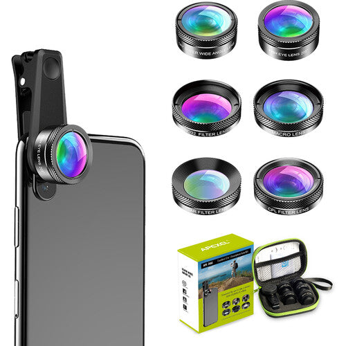 Apexel Kit de 6 Lentes para Smartphone con Lente Gran Angular 140° y Ojo de Pez 205°