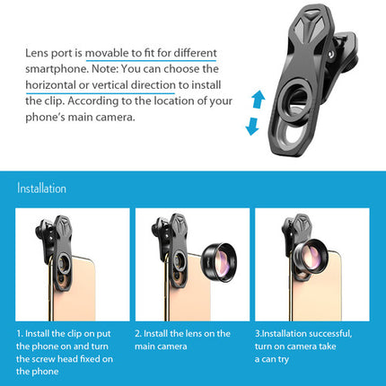 Apexel 2x Teleobjetivo para Smartphone 2x Aumento 37mm Filtro
