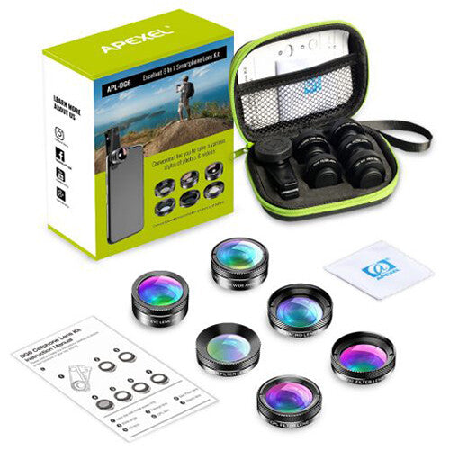 Apexel Kit de 6 Lentes para Smartphone con Lente Gran Angular 140° y Ojo de Pez 205°