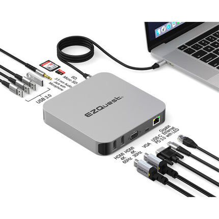 EZQuest Ultimate Plus Hub Multimedia USB Tipo-C 12 Puertos 3840x2160 100W