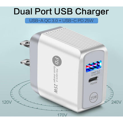 Tera Grand Cargador USB 25W Dual Puerto Tipo C y Tipo A Quick Charge 3.0